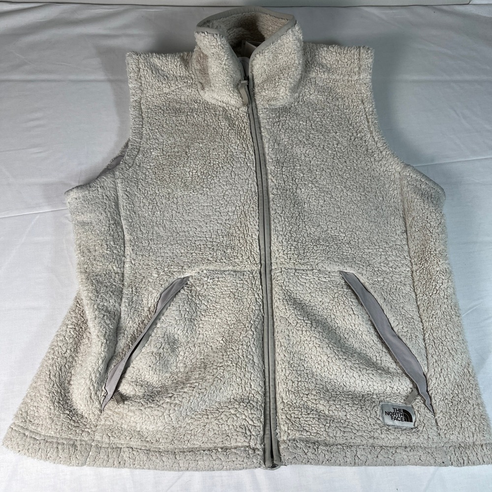 The North Face Sherpa Fleece Vest Womens XL Cream Good Full Zip High Pile